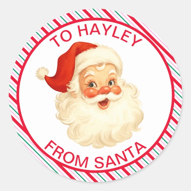 Festive Stripe From Santa Gift Classic Round Sticker (Front)