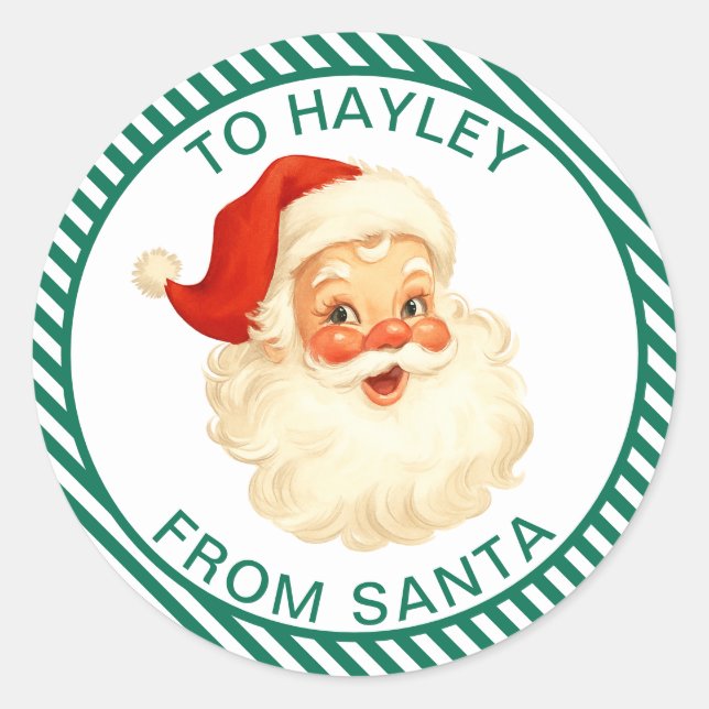 Festive Stripe Green From Santa Gift Classic Round Sticker (Front)