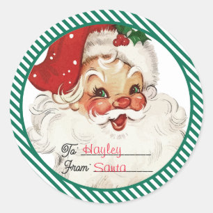 Festive Stripe Green From Santa Gift Classic Round Sticker
