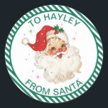 Festive Stripe Green From Santa Gift Classic Round Sticker<br><div class="desc">These festive Christmas green and white stripe stickers feature a retro Santa-themed design. For more advanced customisation of this design,  simply select the "Customise It" button above.</div>