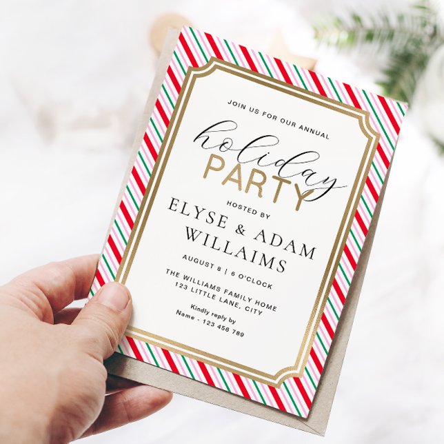 Festive Stripe Holiday Party (Festive Stripe Holiday Party Invitation Christmas Invitation)