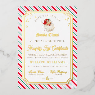 Festive Stripe Naughty List Certificate Foil Card
