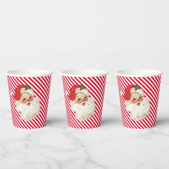 Festive Stripe Red Retro Santa Paper Cups (Multi)