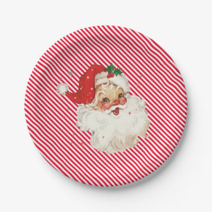 Festive Stripe Red Retro Santa Paper Plate
