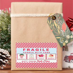 Festive Stripe Red Santa's Workshop Fragile Rectangular Sticker