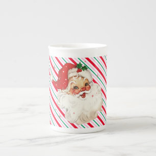 Festive Stripe Retro Santa Bone China Mug