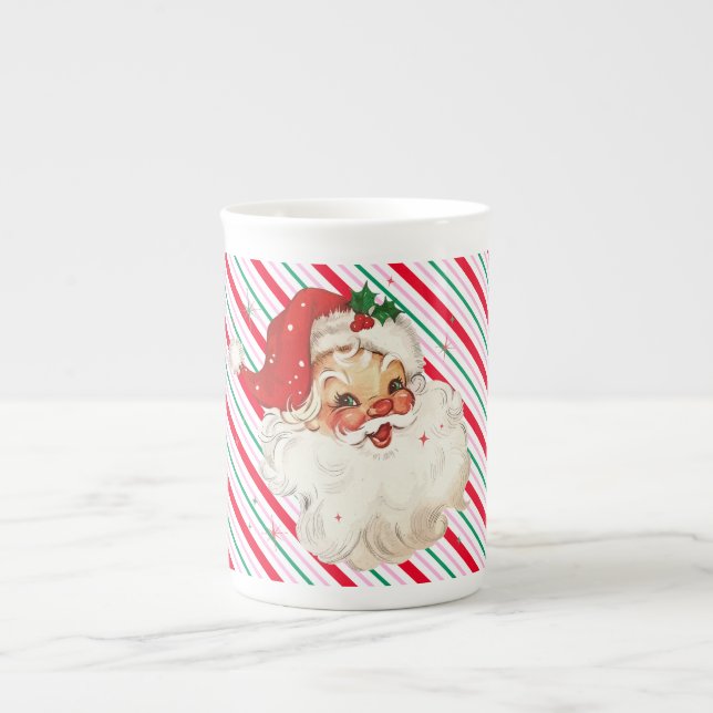 Festive Stripe Retro Santa Bone China Mug (Front)