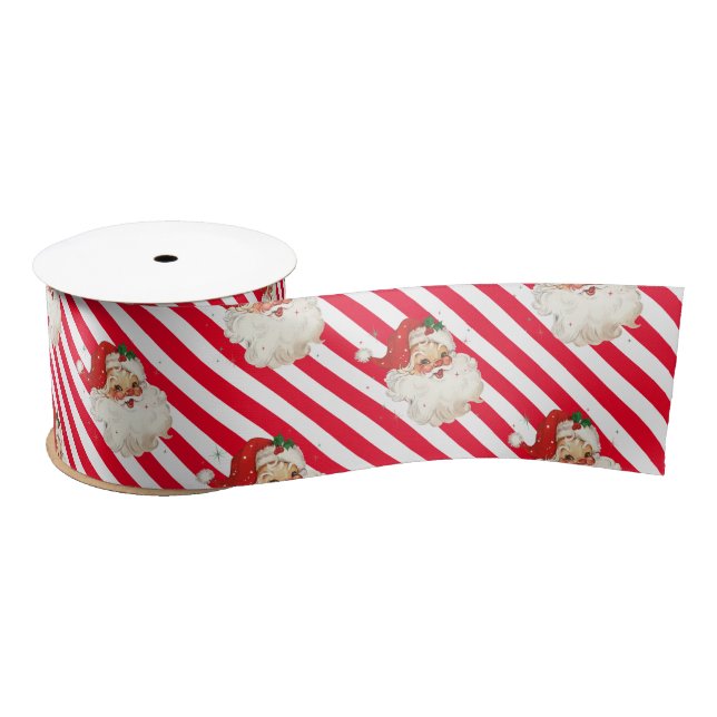 Festive Stripe Retro Santa Christmas Satin Ribbon (Spool)