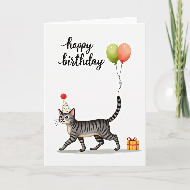 Festive Striped Feline Card (Front)
