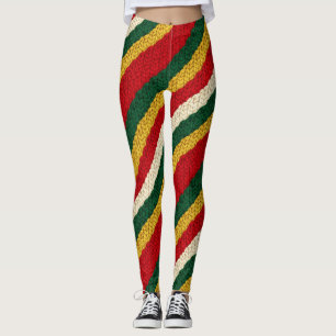 Festive Striped Knit in Red, Green, Gold, Cream Leggings