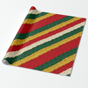 Festive Striped Knit in Red, Green, Gold, Cream Wrapping Paper