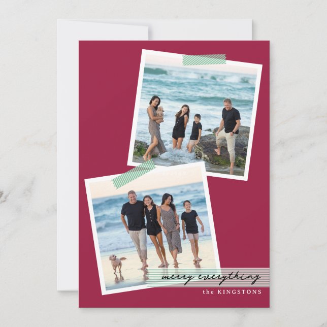 Festive Striped Tape- V2- Photo Holiday Flat Card (Front)