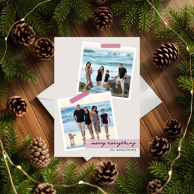 Festive Striped Tape- V3- Photo Holiday Flat Card (Creator Uploaded)