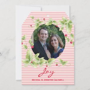 Festive Stripes and Berries Photo Holiday Card