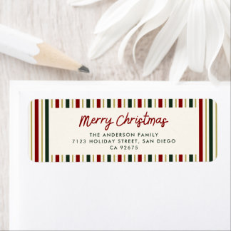 Festive Stripes Merry Christmas Return Address Label