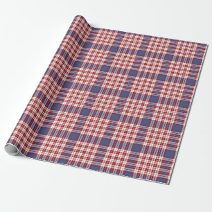 Festive Stylish Blue Red & White Plaid Pattern  Wrapping Paper