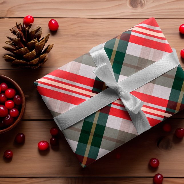 Festive Stylish Candy Cane Red Green Plaid Pattern Wrapping Paper (Festive Stylish Candy Cane Red Green Plaid Pattern Wrapping Paper)
