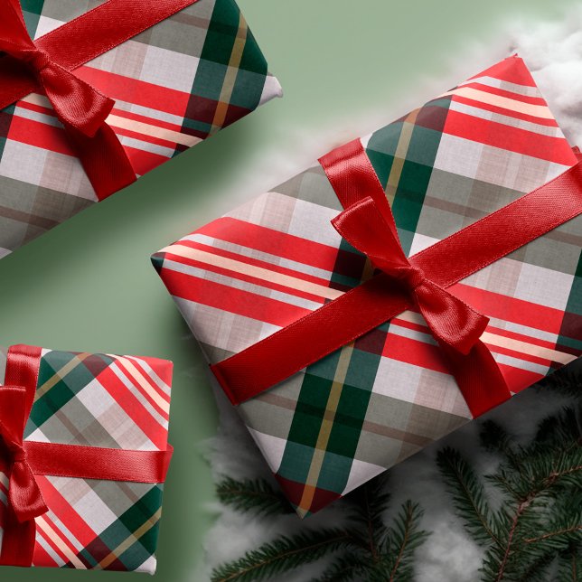 Festive Stylish Candy Cane Red Green Plaid Pattern Wrapping Paper Sheet (Festive Stylish Candy Cane Red Green Plaid Pattern Wrapping Paper Sheets)
