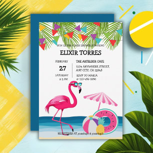Festive Summer Beach Pink Flamingo Baby Shower Invitation