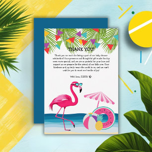 Festive Summer Beach Pink Flamingo Baby Shower Thank You Card
