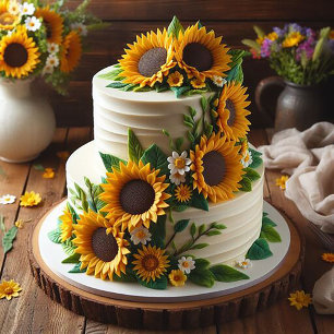 FESTIVE SUNFLOWER DECORATED BIRTHDAY CAKE CARD