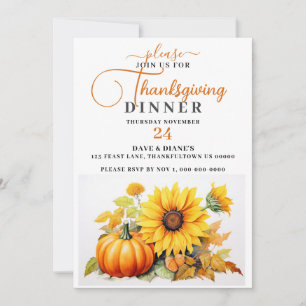 Festive Sunflower & Pumpkin Thanksgiving Dinner Invitation