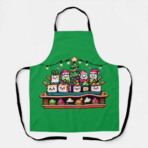 Festive Sushi Christmas Tree - Cute Pixel Art Apron