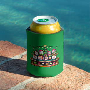 Festive Sushi Christmas Tree - Cute Pixel Art Can Cooler