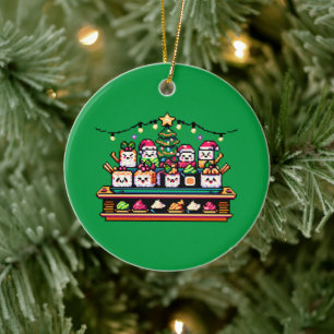 Festive Sushi Christmas Tree - Cute Pixel Art Ceramic Ornament
