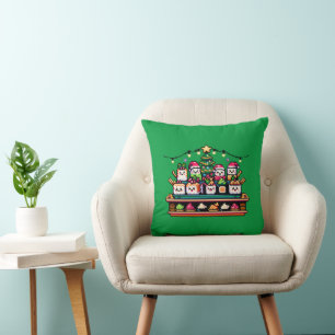 Festive Sushi Christmas Tree - Cute Pixel Art Cushion