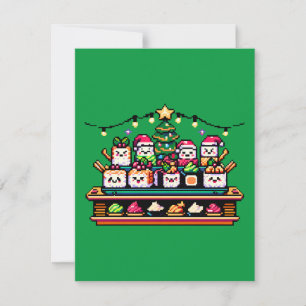Festive Sushi Christmas Tree - Cute Pixel Art Holiday Card