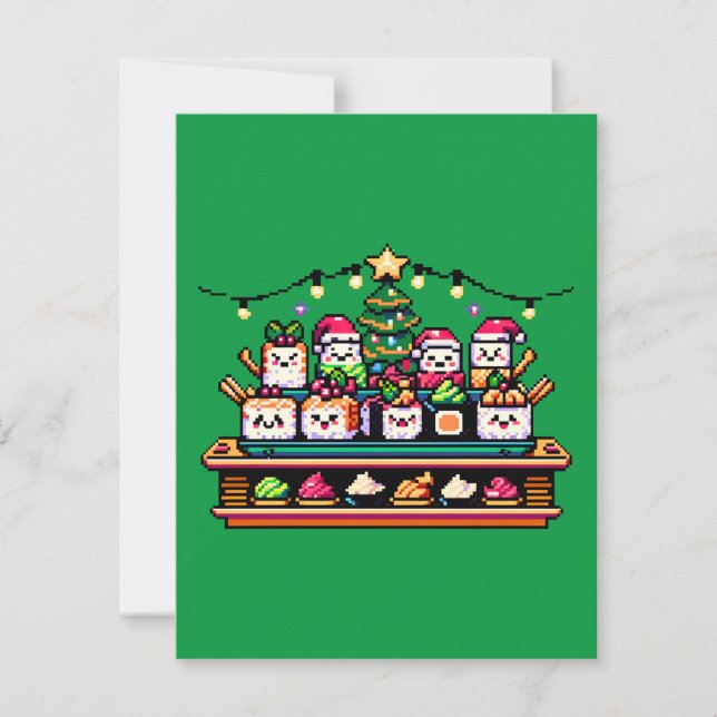 Festive Sushi Christmas Tree - Cute Pixel Art Invitation (Front)
