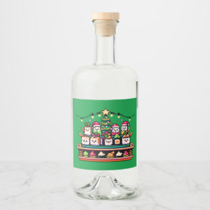 Festive Sushi Christmas Tree - Cute Pixel Art Liquor Bottle Label