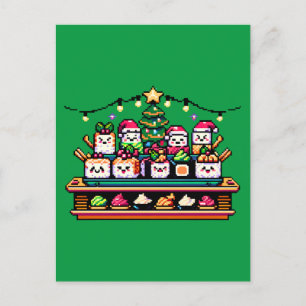 Festive Sushi Christmas Tree - Cute Pixel Art Postcard
