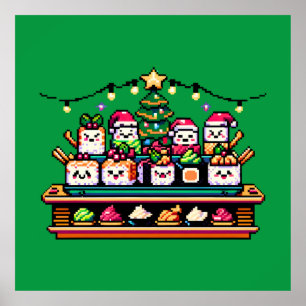 Festive Sushi Christmas Tree - Cute Pixel Art Poster