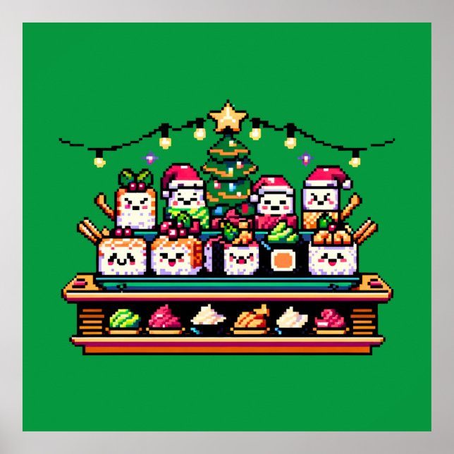 Festive Sushi Christmas Tree - Cute Pixel Art Poster (Front)