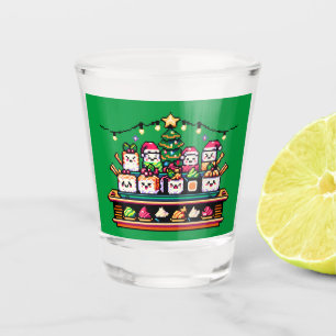 Festive Sushi Christmas Tree - Cute Pixel Art Shot Glass