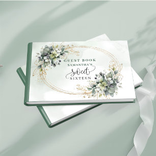 Festive Sweet 16 bohemian eucalyptus botanical Guest Book
