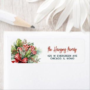 Festive Sweet Candy Canes Christmas Return Address Label