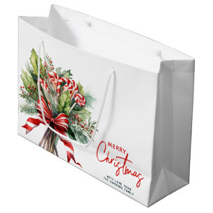 Festive Sweet Cany Canes Merry Christmas Custom Large Gift Bag