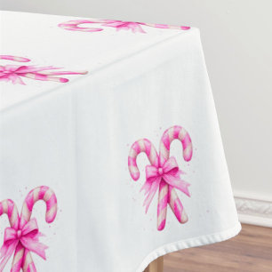 Festive Sweet Pink White Candy Cane  Tablecloth