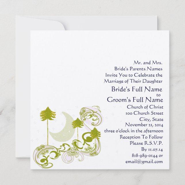 Festive Swirl Moon Tree Square Wedding Invitation (Front)