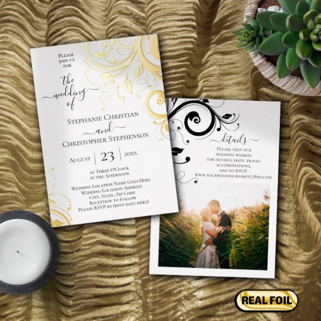 Festive Swirls and Leaves Photo on Back Wedding (Creator Uploaded)