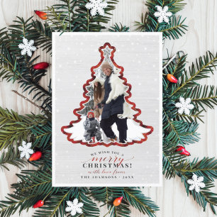 Festive Tartan Christmas Tree Frame Holiday Photo Card