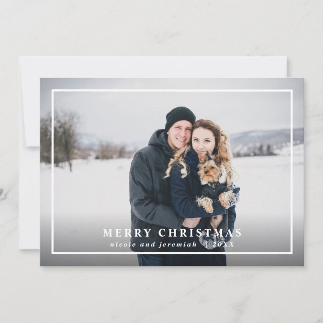 Festive Tartan Grey Red Merry Christmas Photo Holiday Card (Front)