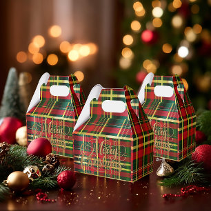 Festive Tartan Red and Green 'Merry Christmas' Favour Box