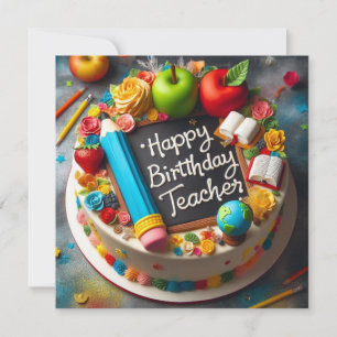 FESTIVE TEACHER THEME BIRTHDAY CAKE CARD