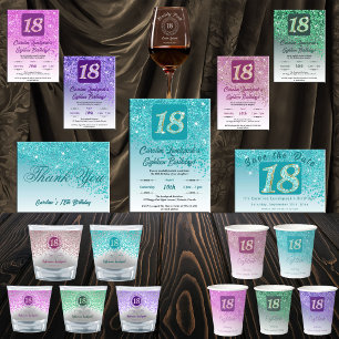 Festive Teal Blue Glitter 18th Birthday Invitation