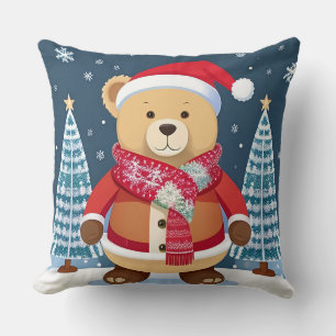 Festive Teddy Bear With Santa Hat Cushion
