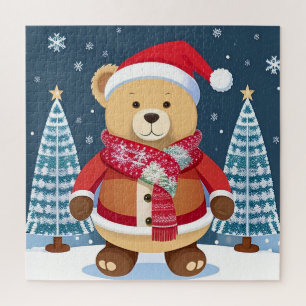 Festive Teddy Bear With Santa Hat Jigsaw Puzzle